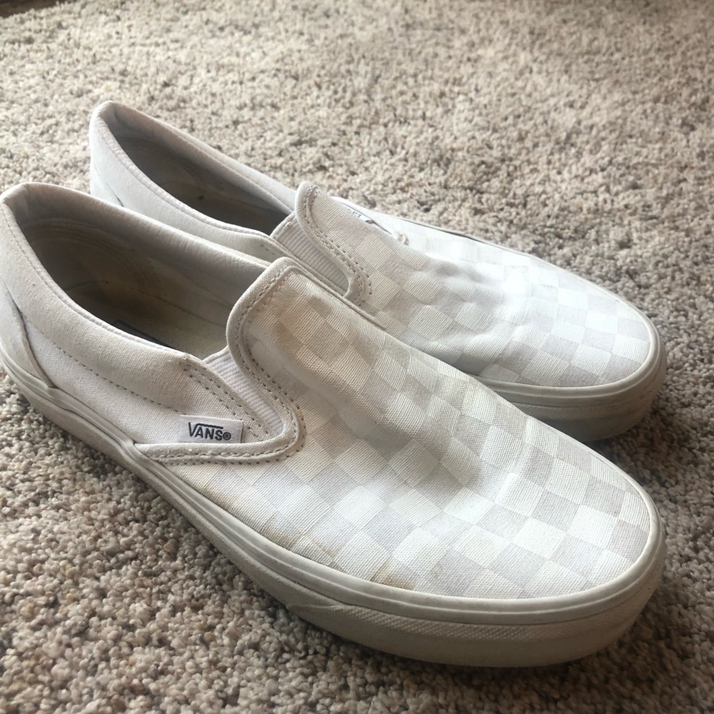 Womens white on white checkered Vans slip on size 8